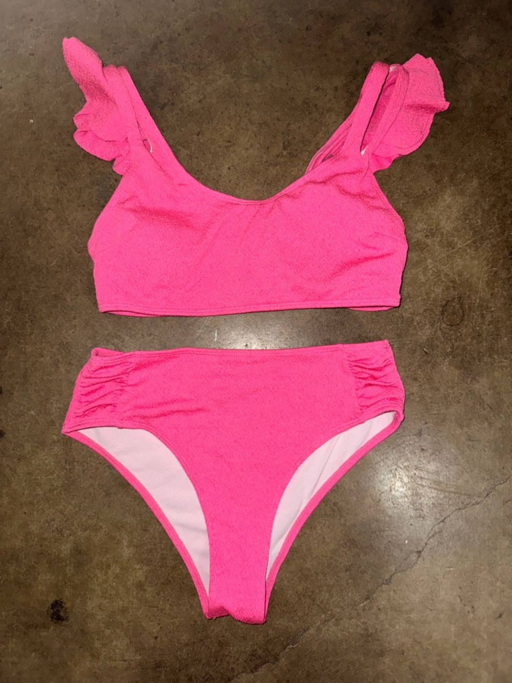 SHEIN Hot Pink Ruffle Strap Two-Piece Bikini